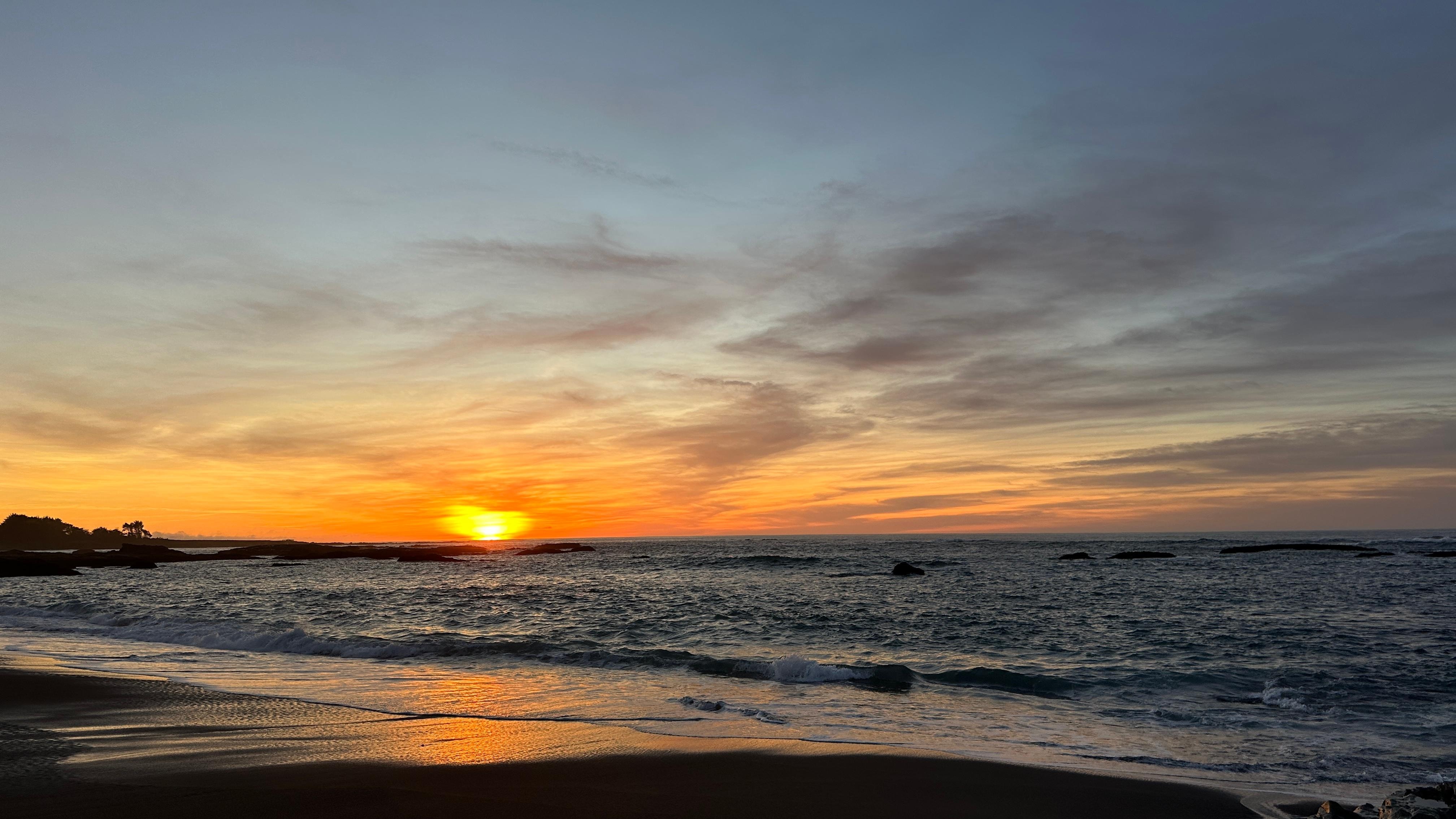 Sunset view at glass beach. 