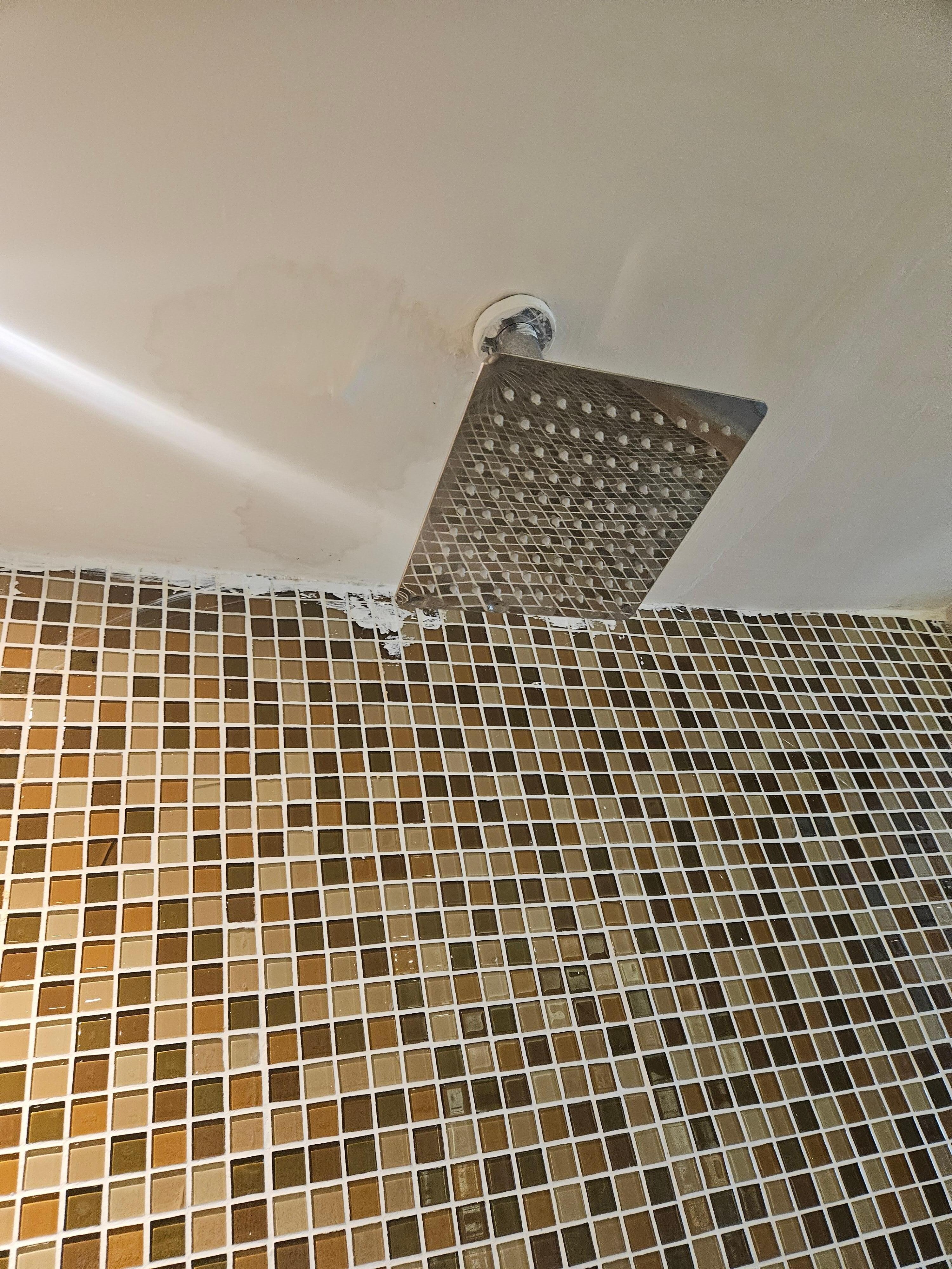 This is in the shower water damage an the  patch job look terrible 