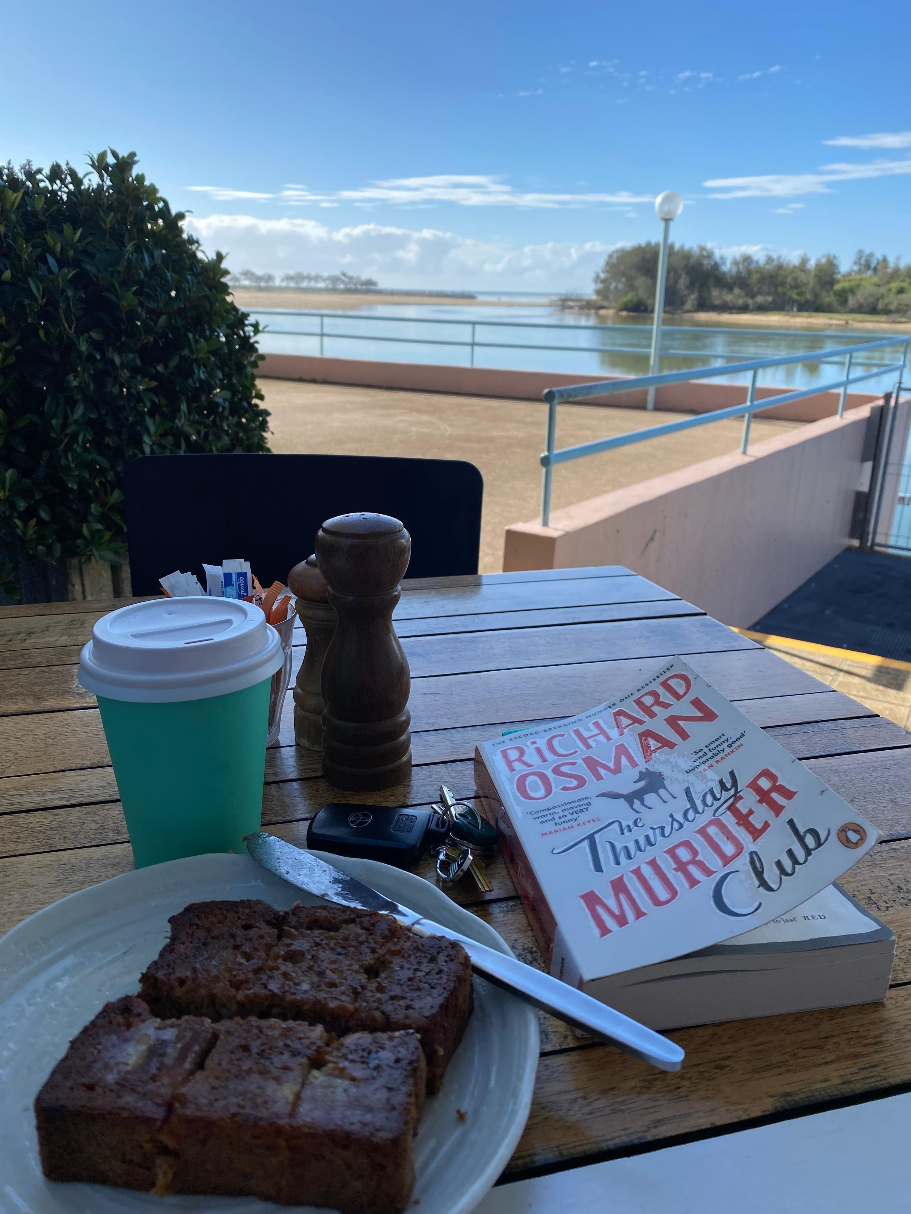 Breakfast view from a cafe just down the road.  Great coffee and real banana bread with banana morsels encorporated 
