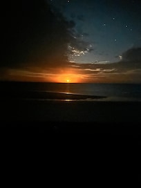 Full moon rising over low tide and sandbar. ❤️
