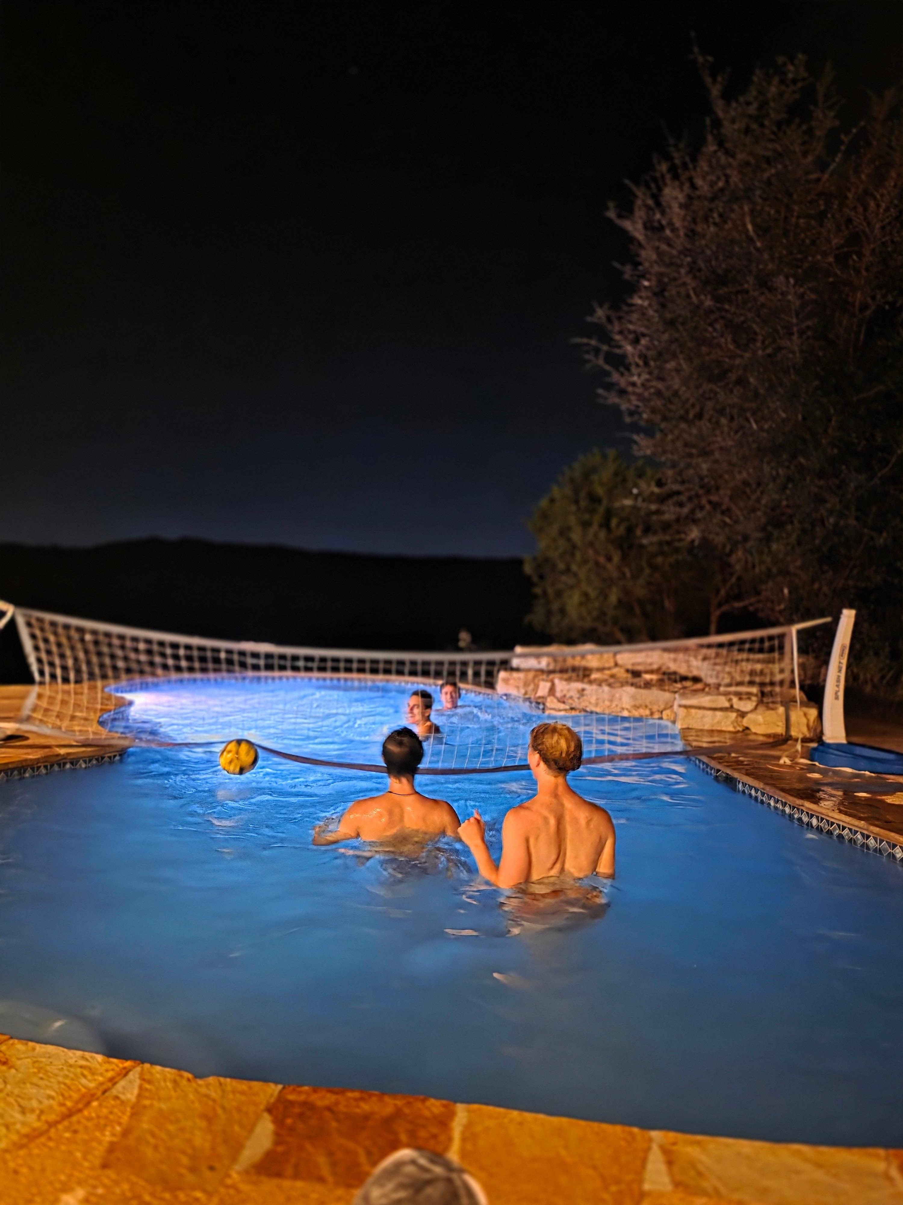 Night swim and volleyball 