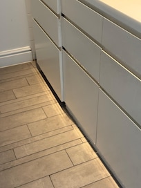 Broken doors in kitchenette. No fridge, no utensils or plates. Only mini bar.