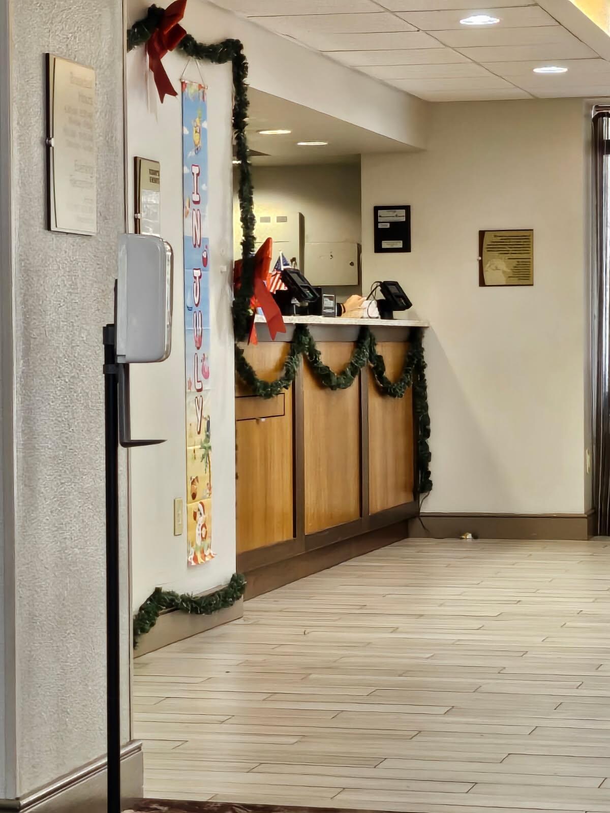 Lobby decor in July 
