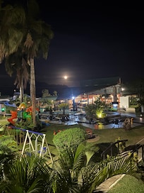 Night view of the pool area