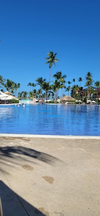Pool area with swim up bar