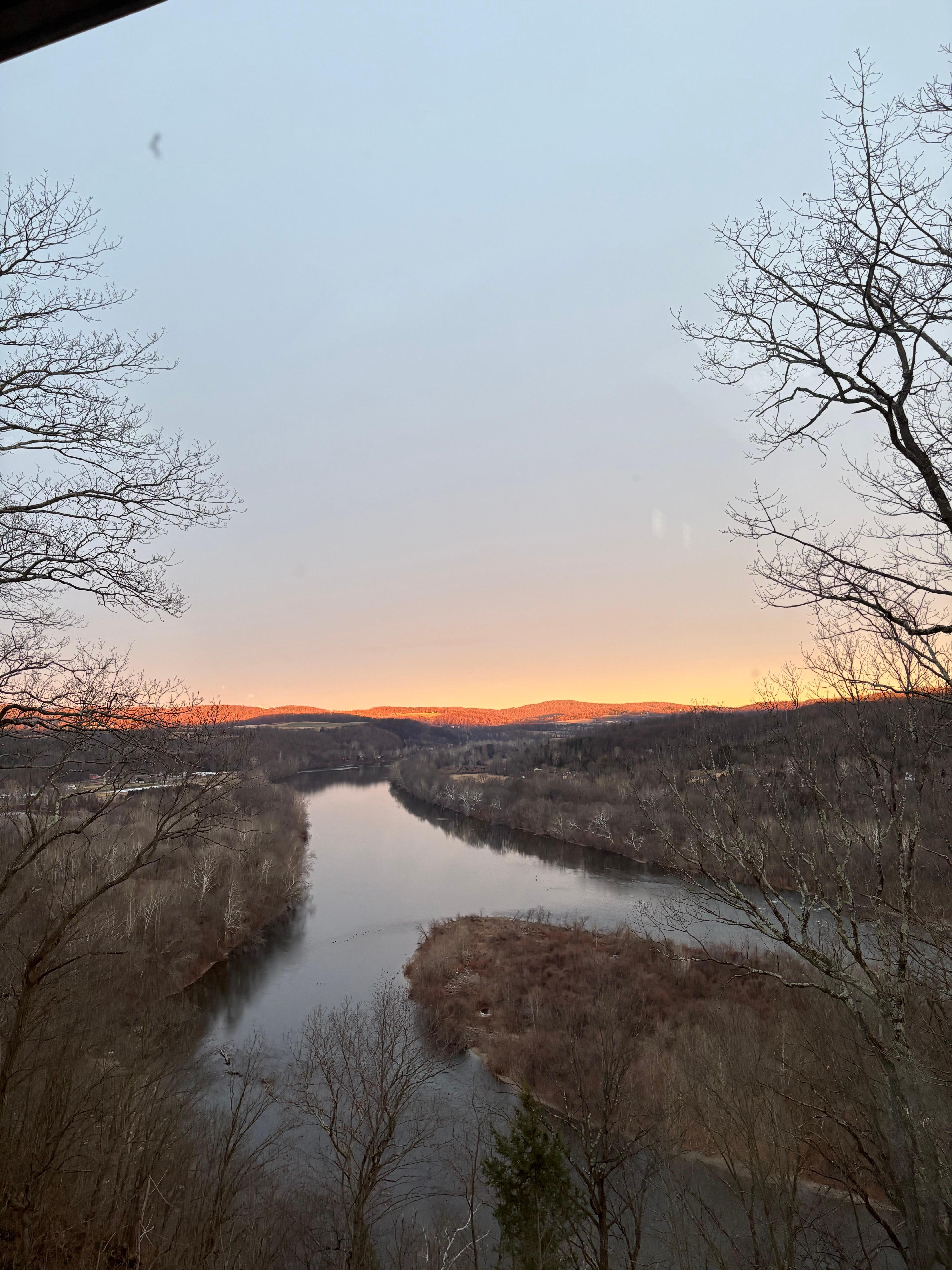 Out the living room/dining window. 