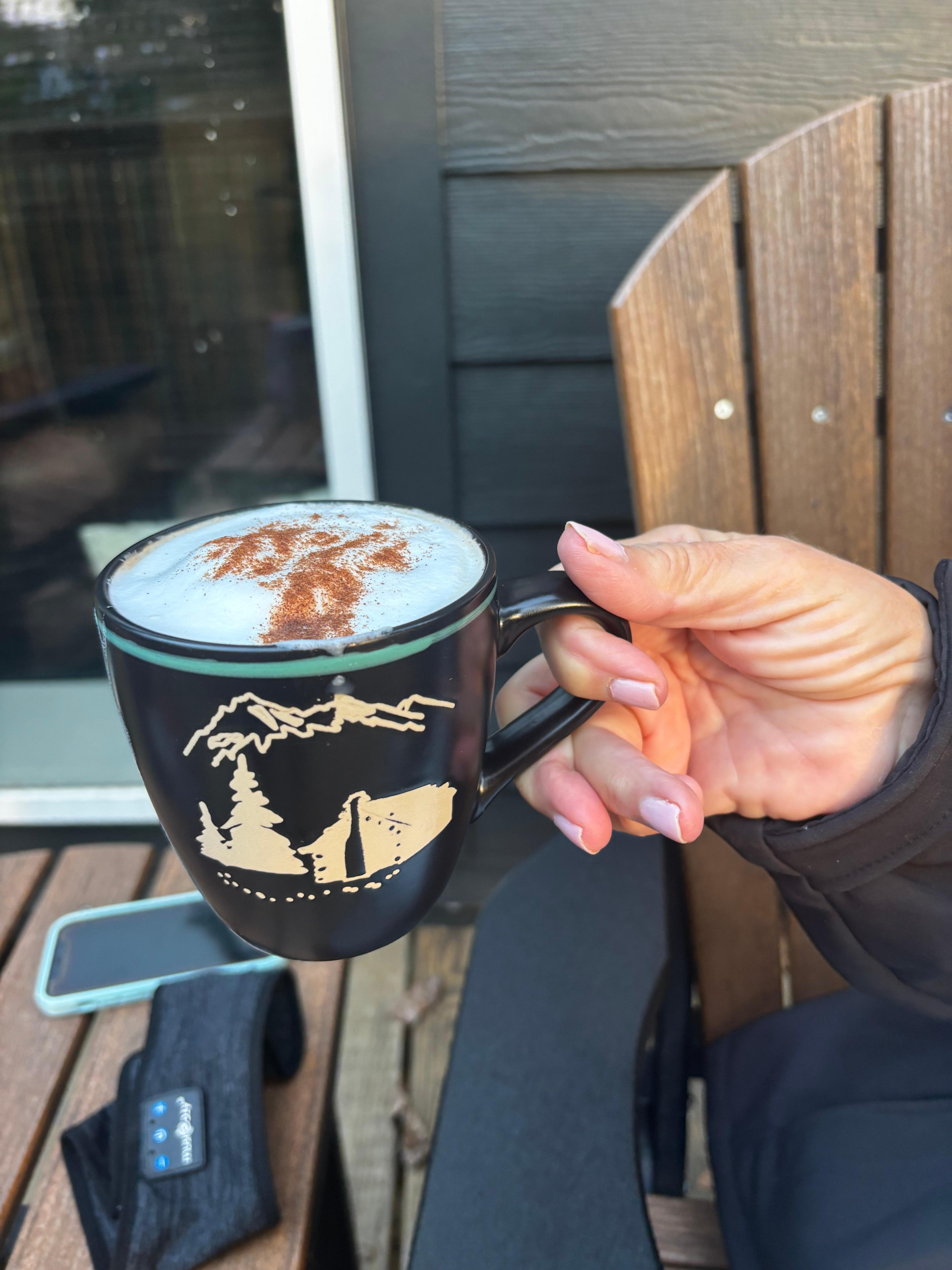 Enjoying a coffee on deck