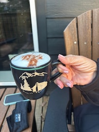 Enjoying a coffee on deck