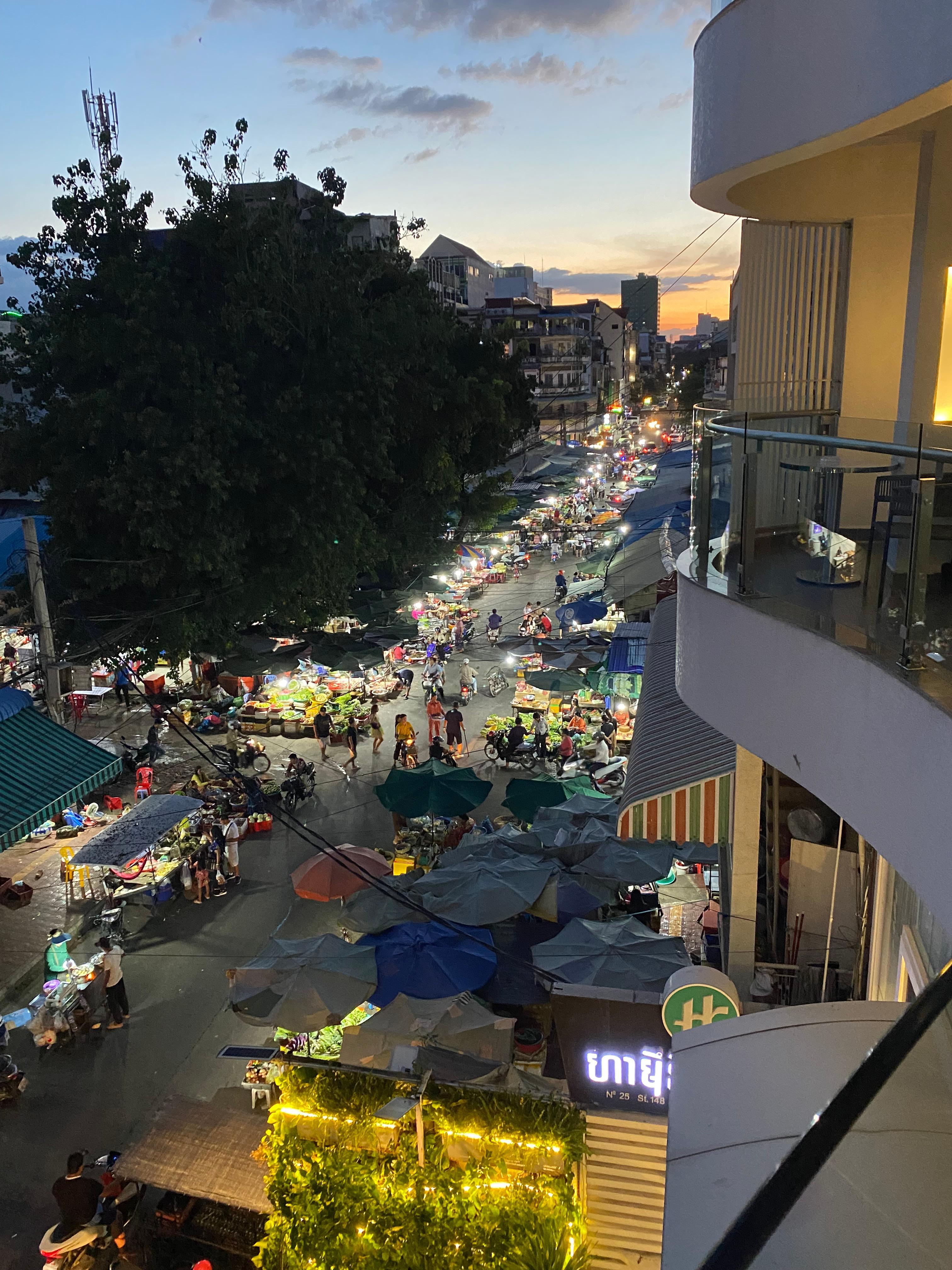 View from the balcony- local fresh food markets 