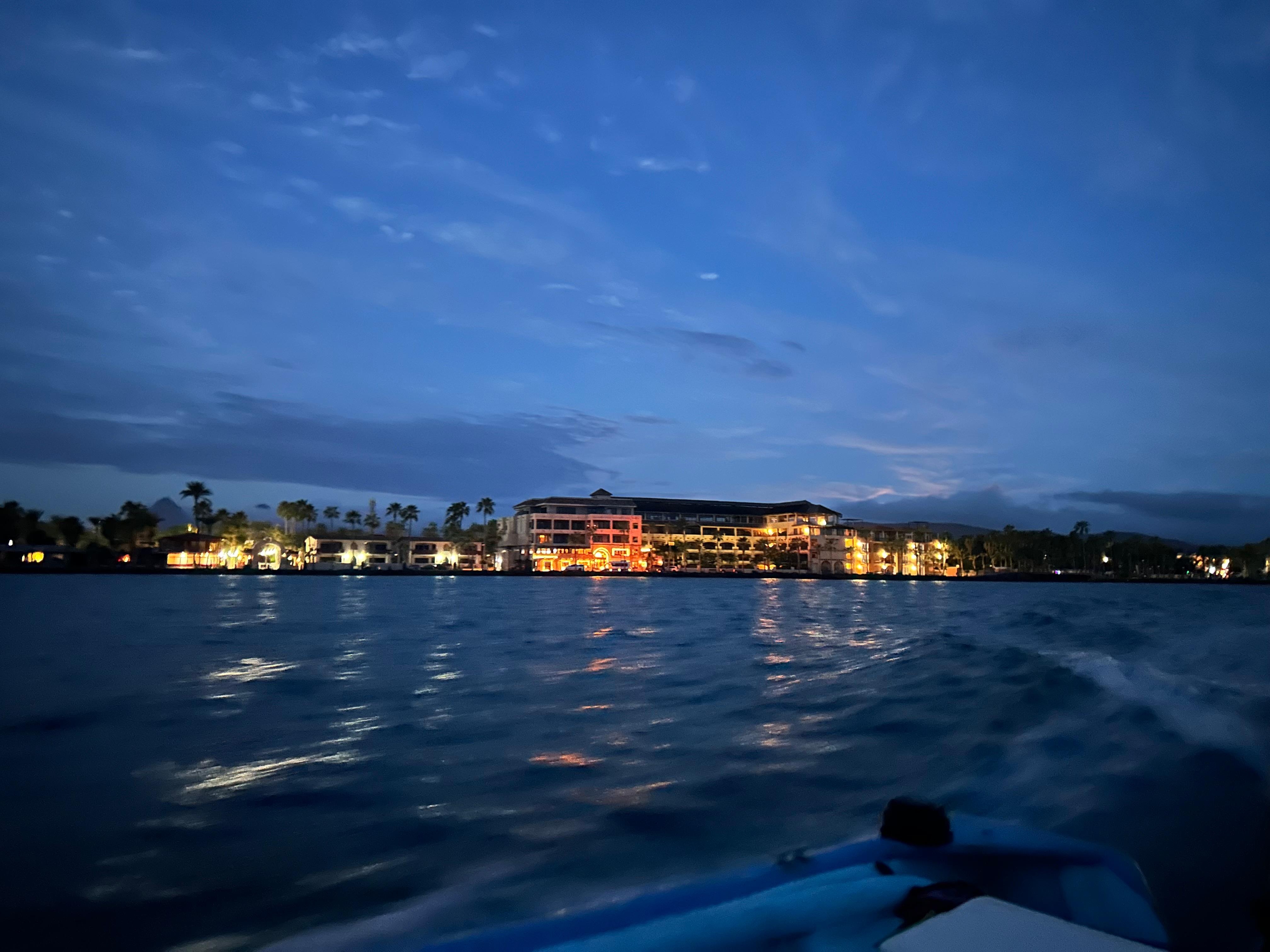 Sunrise shot of hotel from bay of Loreto 