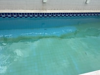 Começou a limpeza da piscina.