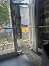 Couldn’t use blackout curtains because they won’t go around h th e tube taped in the window
