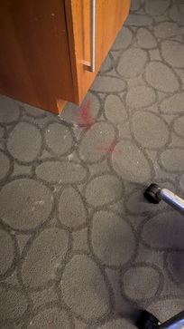 The carpet is left dirty! You would think the carpet would be professionally cleaned to remove the stains!