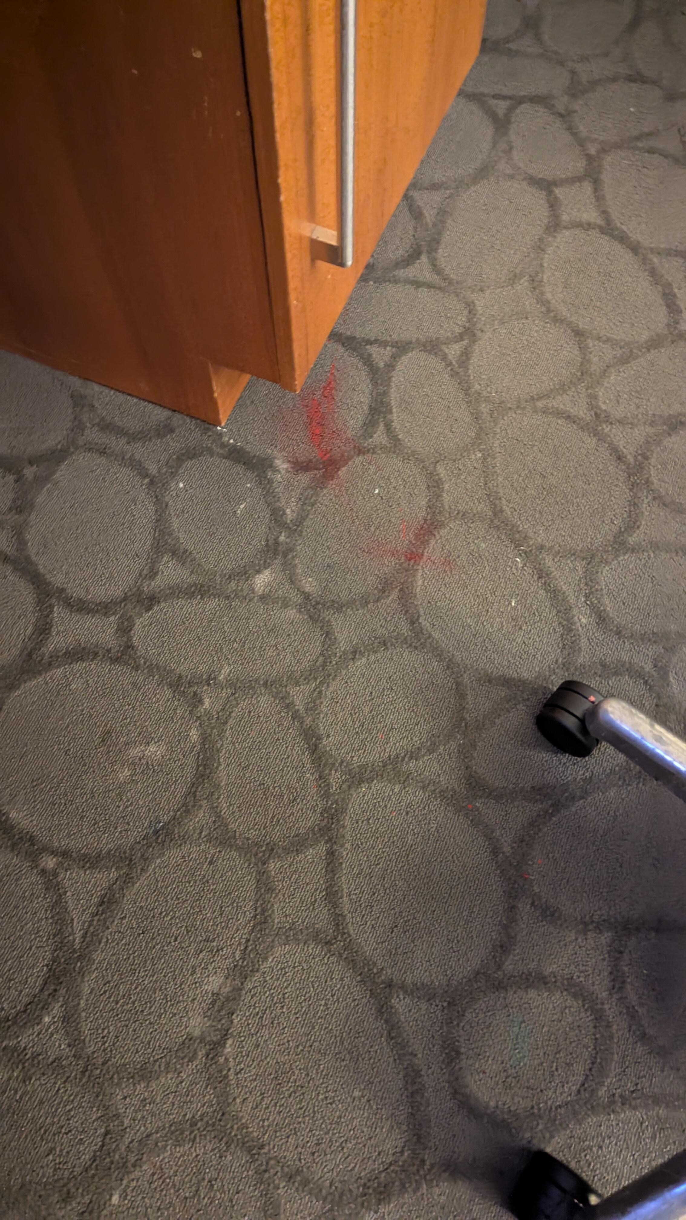 The carpet is left dirty!  You would think the carpet would be professionally cleaned to remove the stains! 