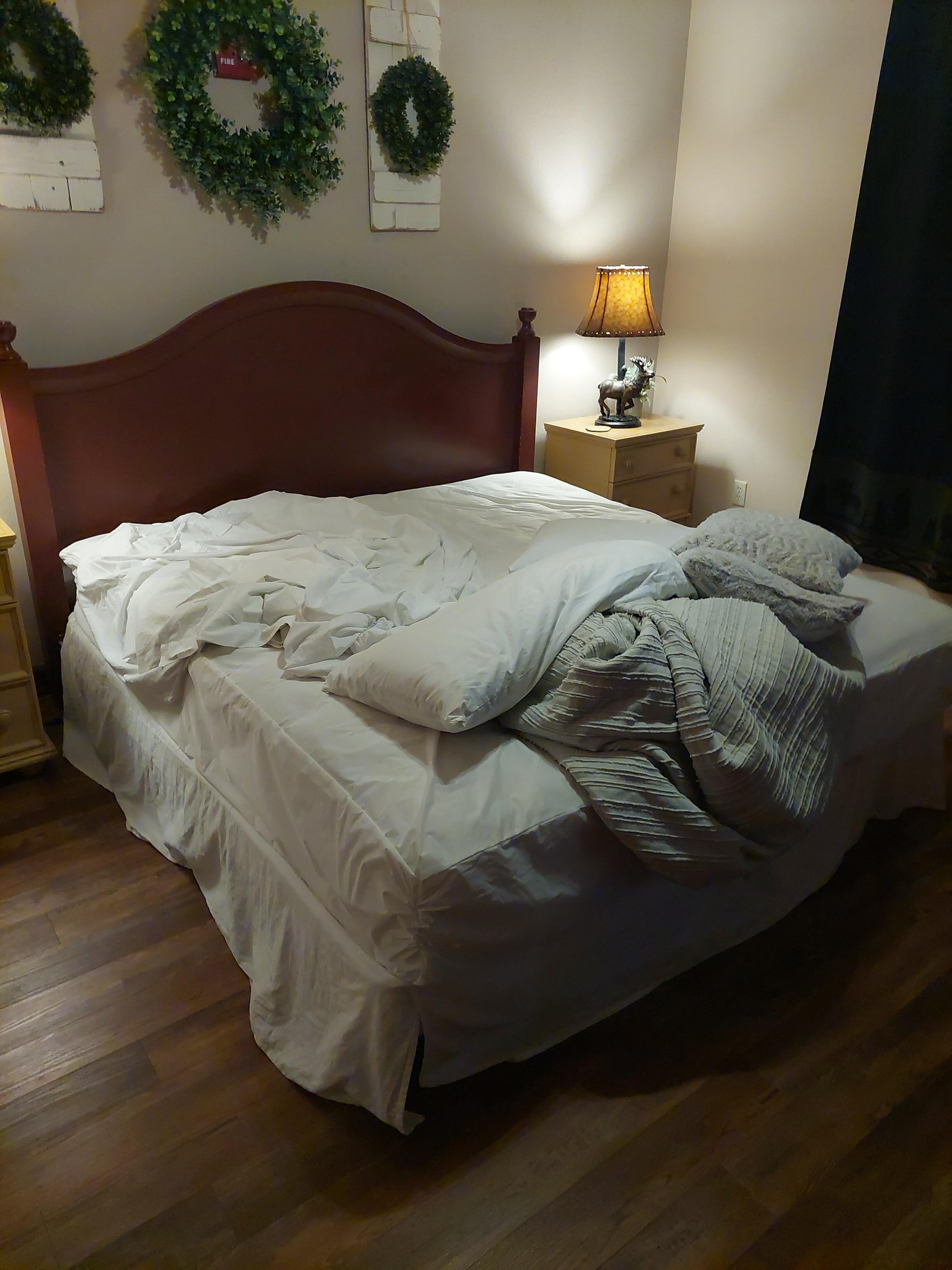 The way I found the master bedroom when I arrived at 6pm. 