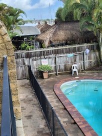 View from balcony looking towards the pub