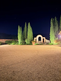 Grounds at night.