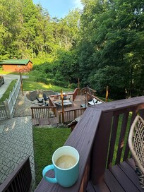 Balcony patio was perfect for morning coffee.
