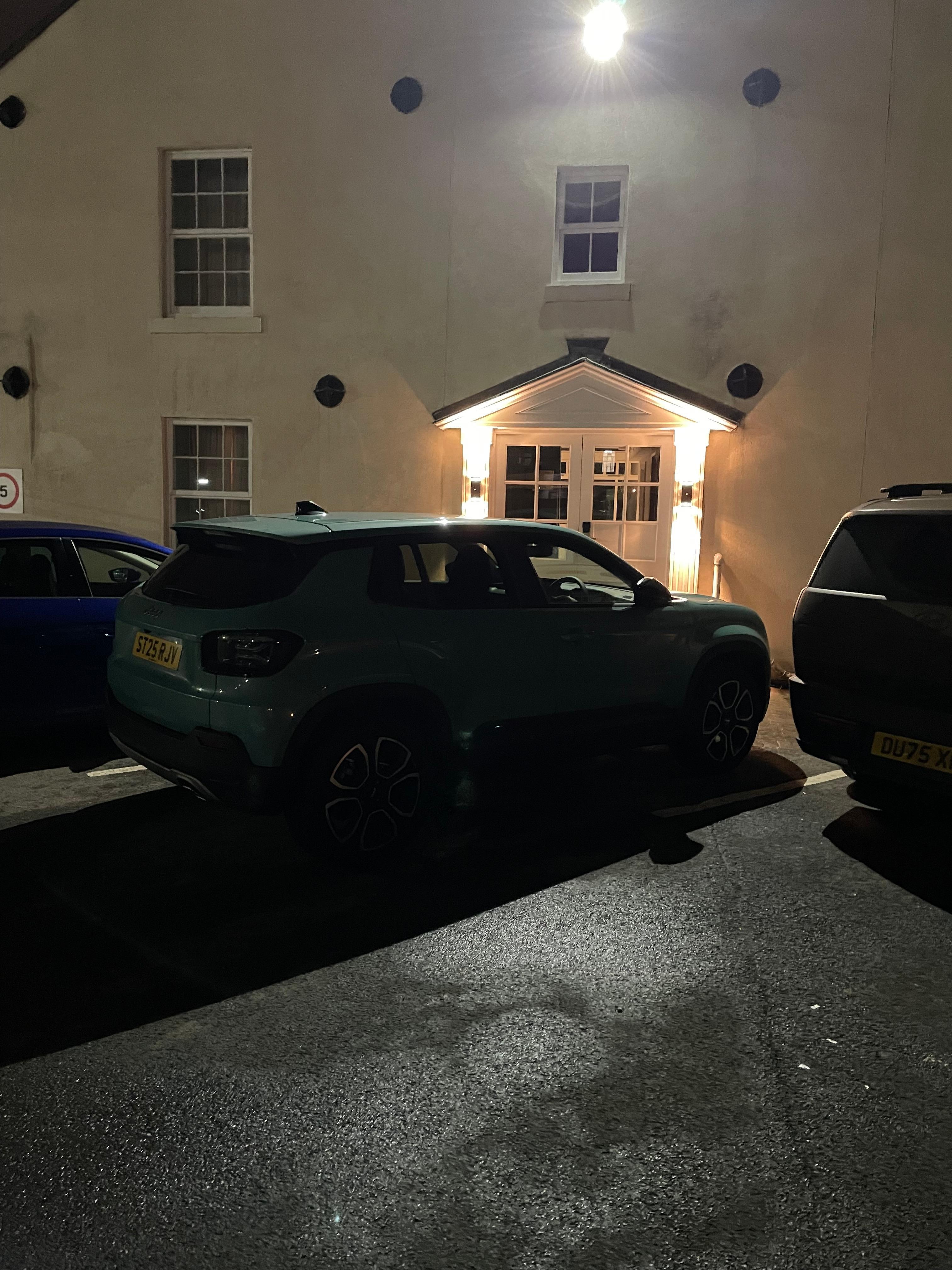 Almost every night a car was parked in front of the door all night. 