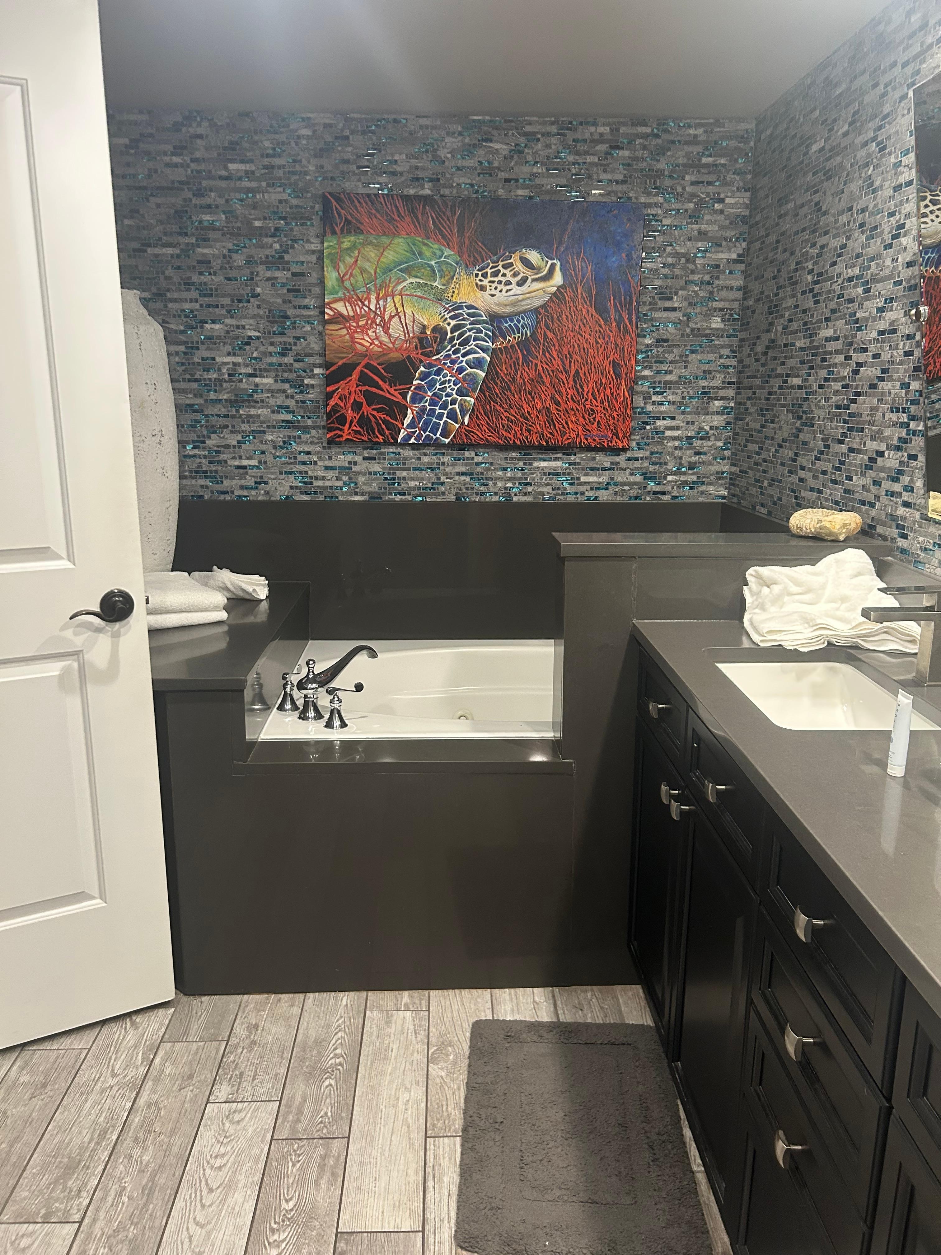 Fabulous master bath with large garden tub and walk in shower 