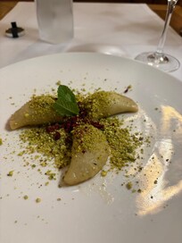 Sour cherry pierogies with pistachios