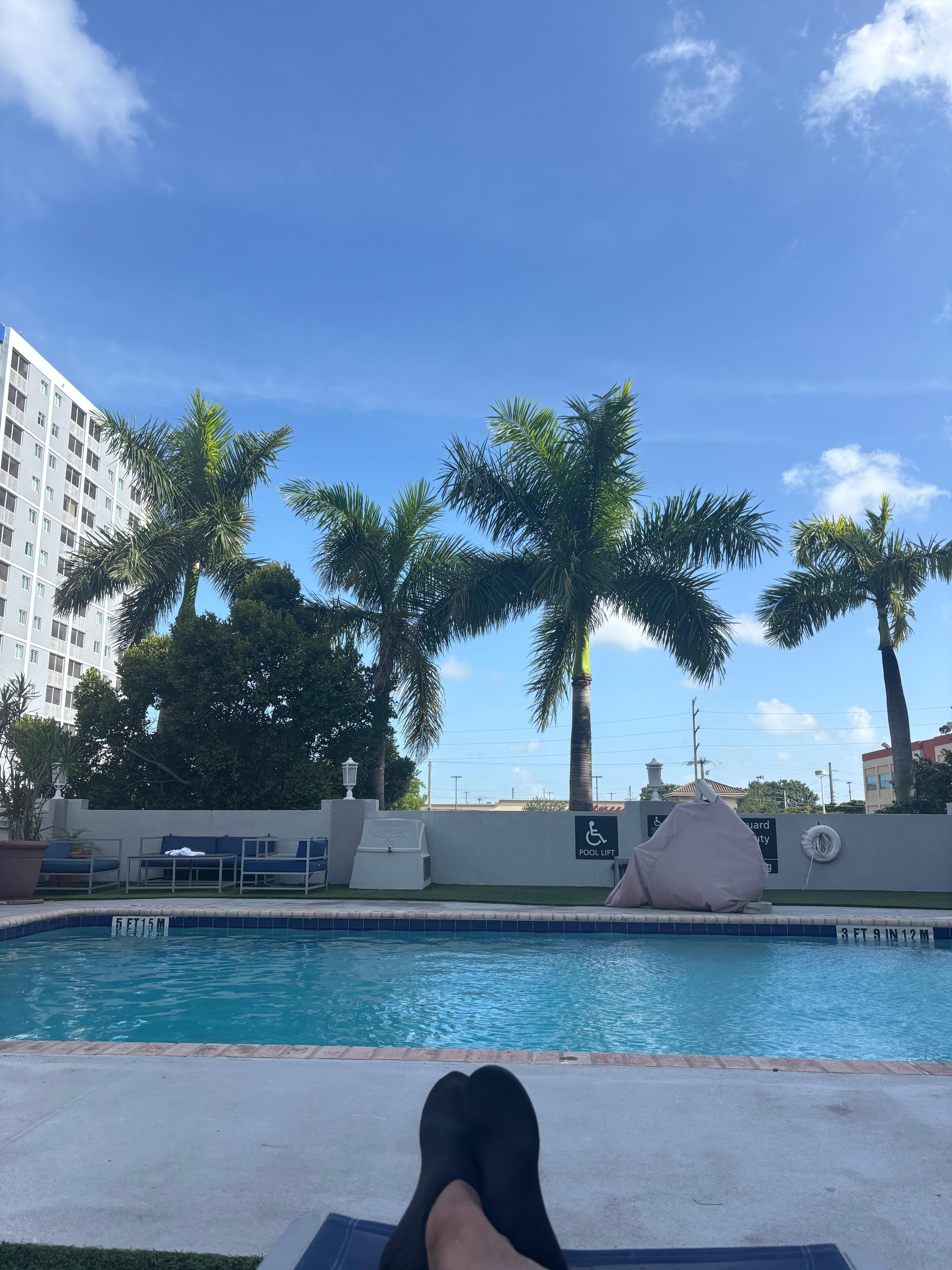 The outdoor pool was delightful. The water was just the right temperature for me; surrounded with lavishing palm trees. In addition, there were life size toys for the younger guests.