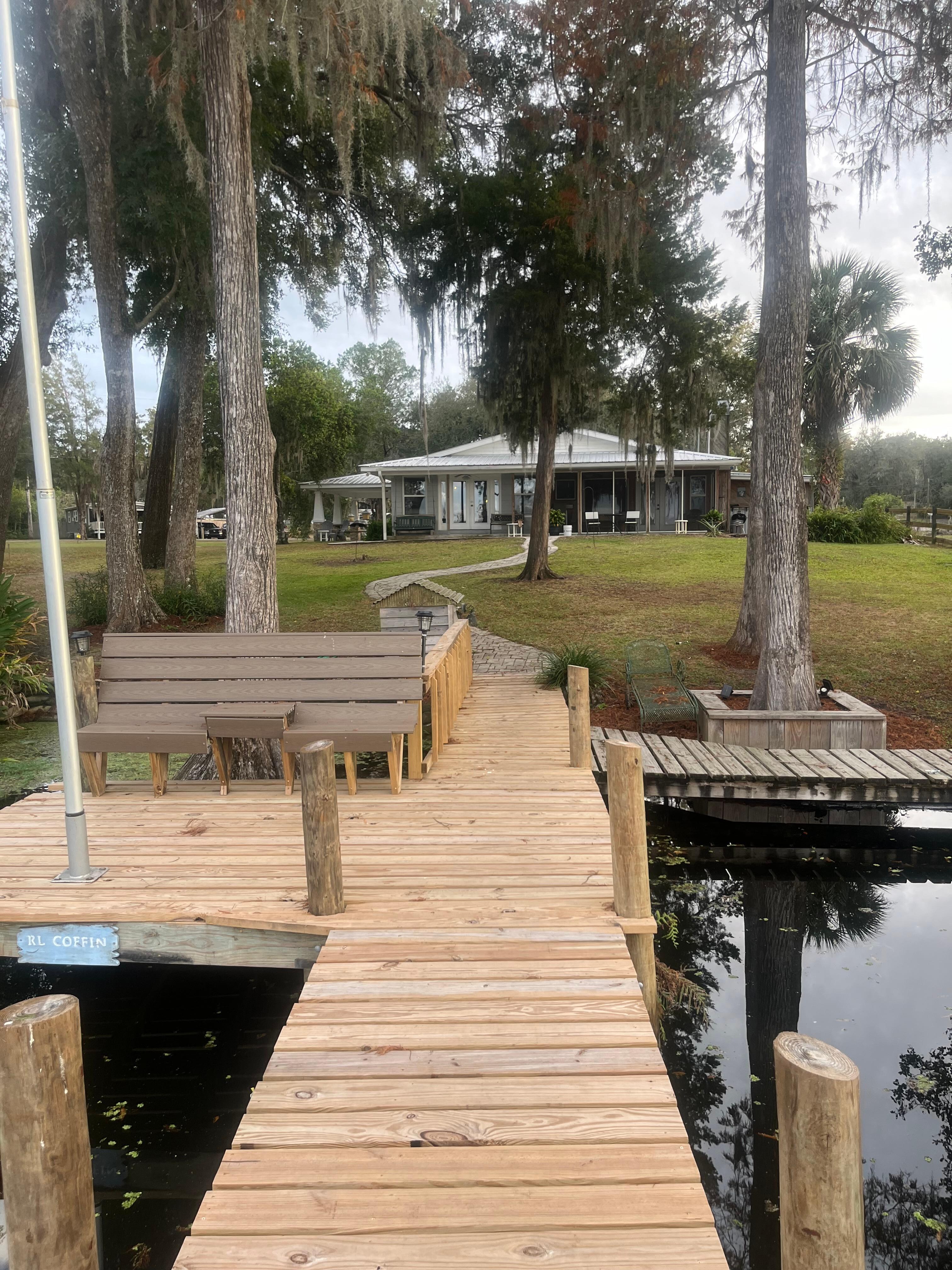 Looking back to the house from the ample dock. 
