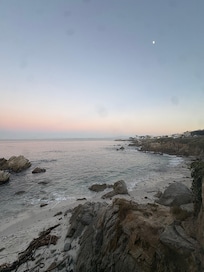 this is the beach at dusk 50 yds away at most.
