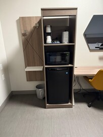 “Closet” no hangers. Front desk said I could’ve requested hangers.