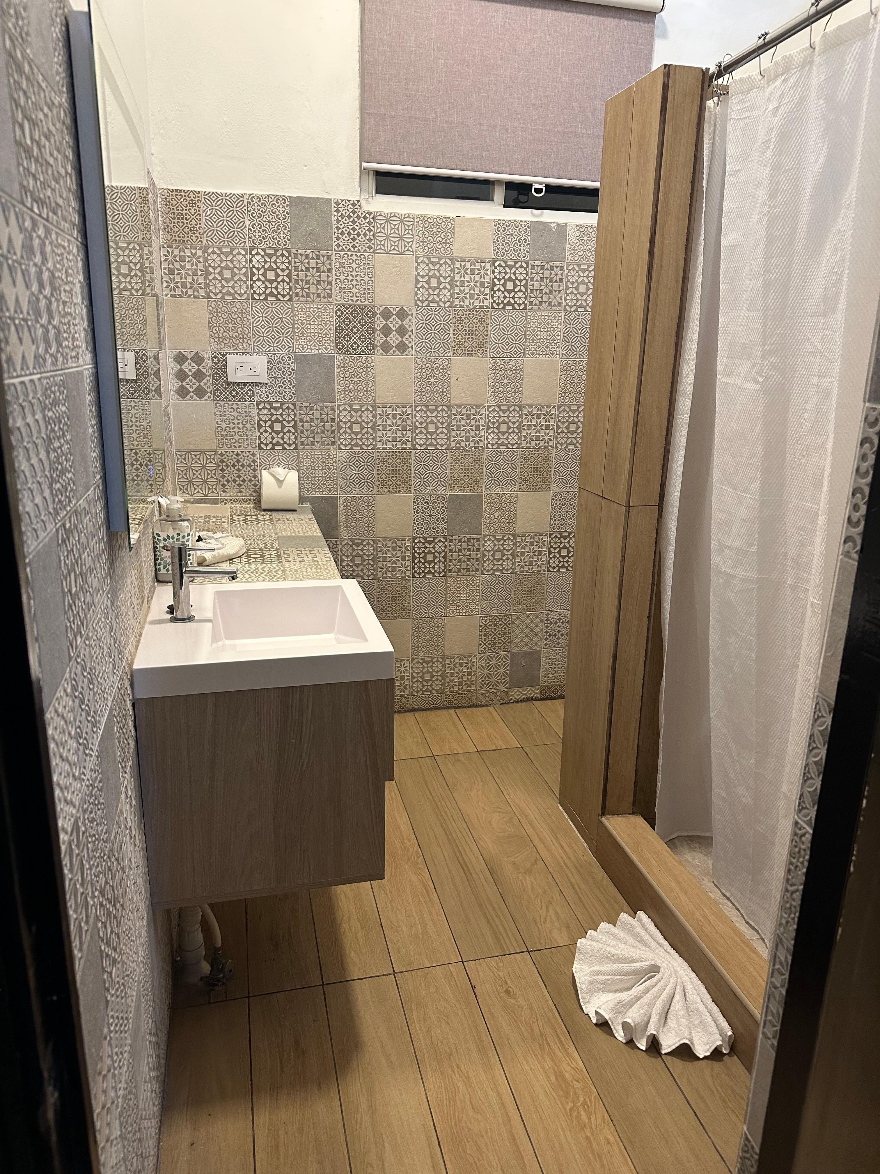 Spotless bathroom and a shower with hot water AND solid water pressure!