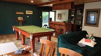 The pool table and bar.