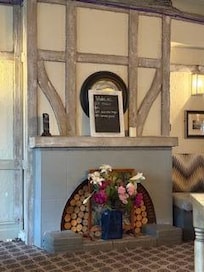 Fireplace in the bar.