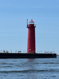 Lighthouse between Lake Muskegon and Lake Michigan