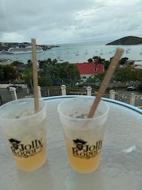 Great view of Charlotte Amalie Harbor & drinks at Jolly Rogerâs. Tip, bring your swimsuit for the pool.