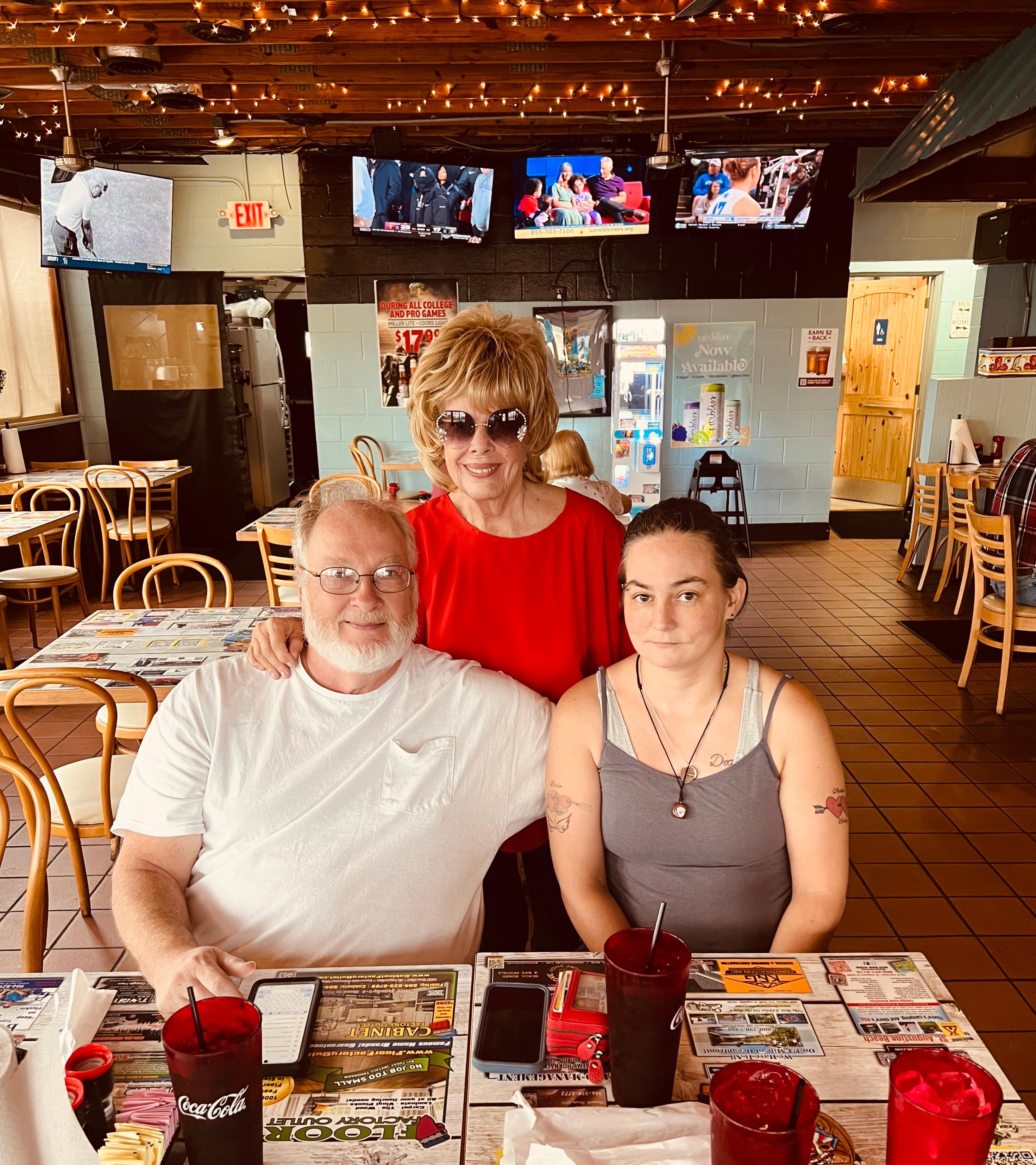 This is my brother and his wife and me, at the famous Oasis restaurant. Great food and service.
