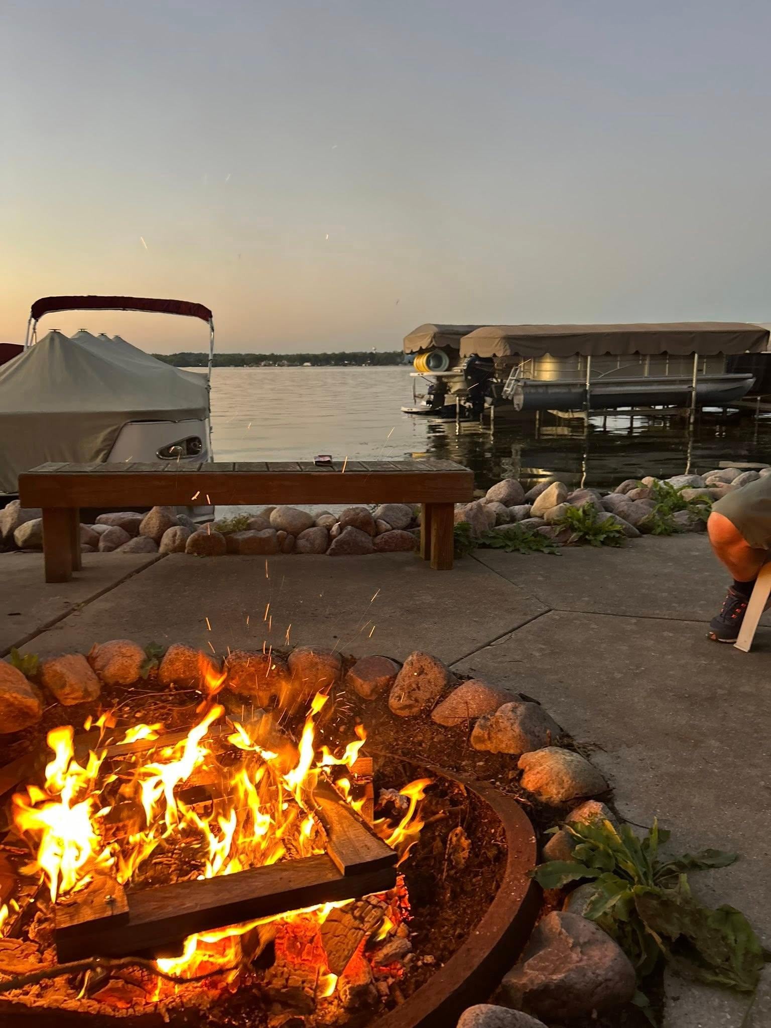 Waterside fire pit a great place to relax.