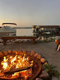 Waterside fire pit a great place to relax.