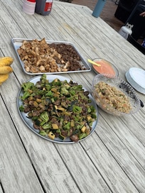 Homemade hibachi on the outdoor griddle flattop!