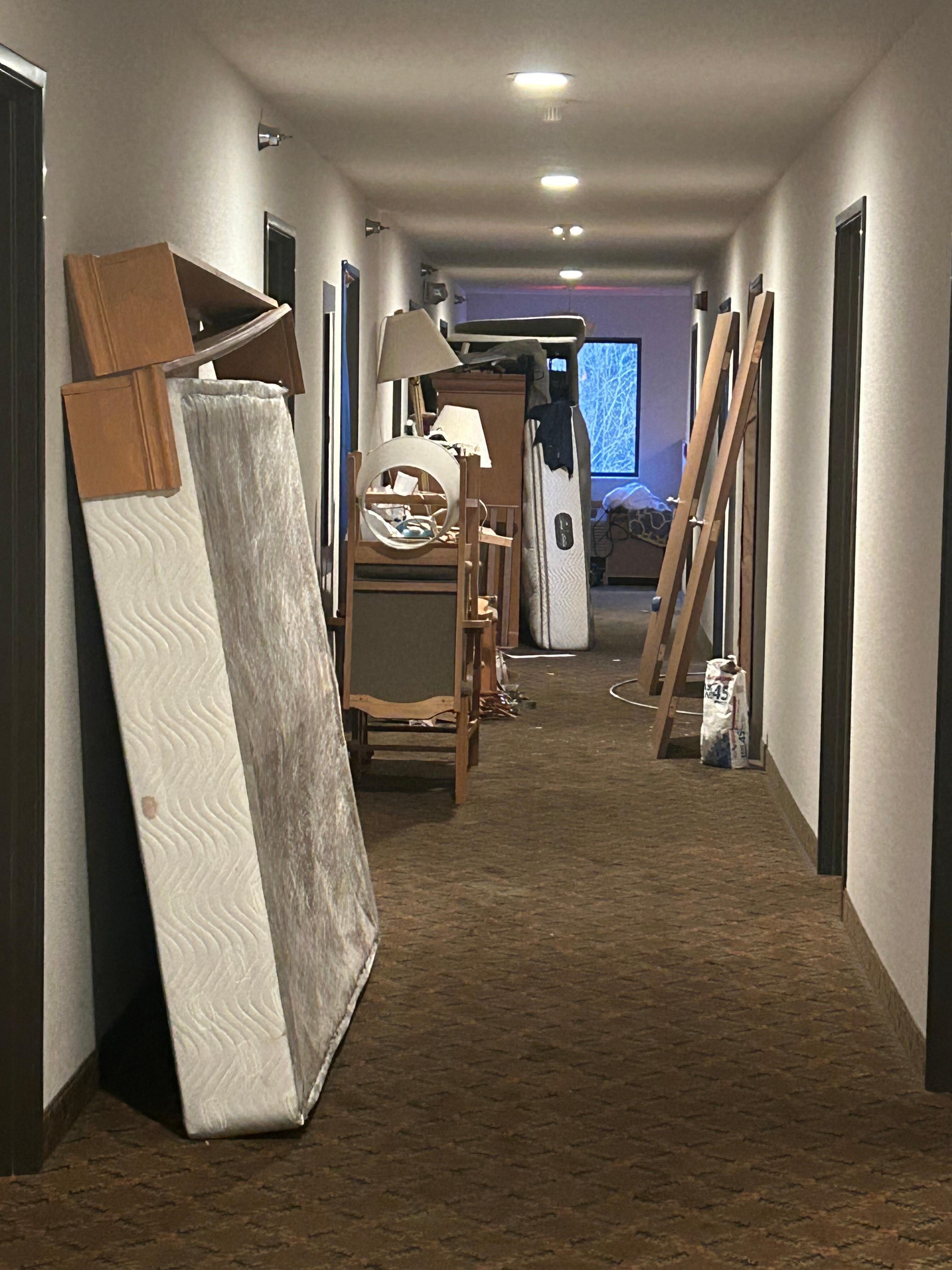 Dirty mattresses in the hall
