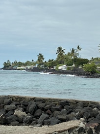 View of the property from the beach 5 mins walk away.