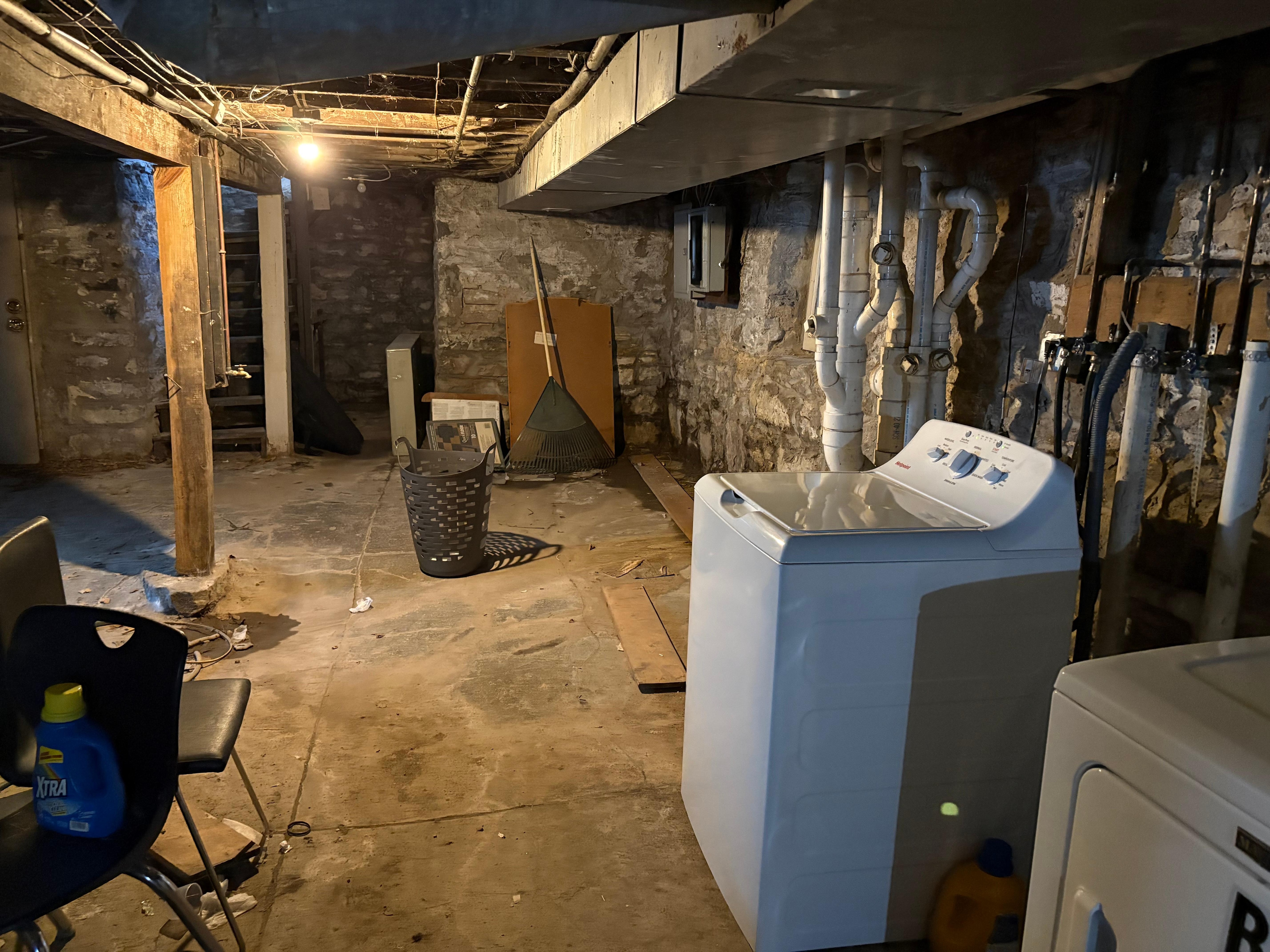 The washer and dryer are in the basement. 
