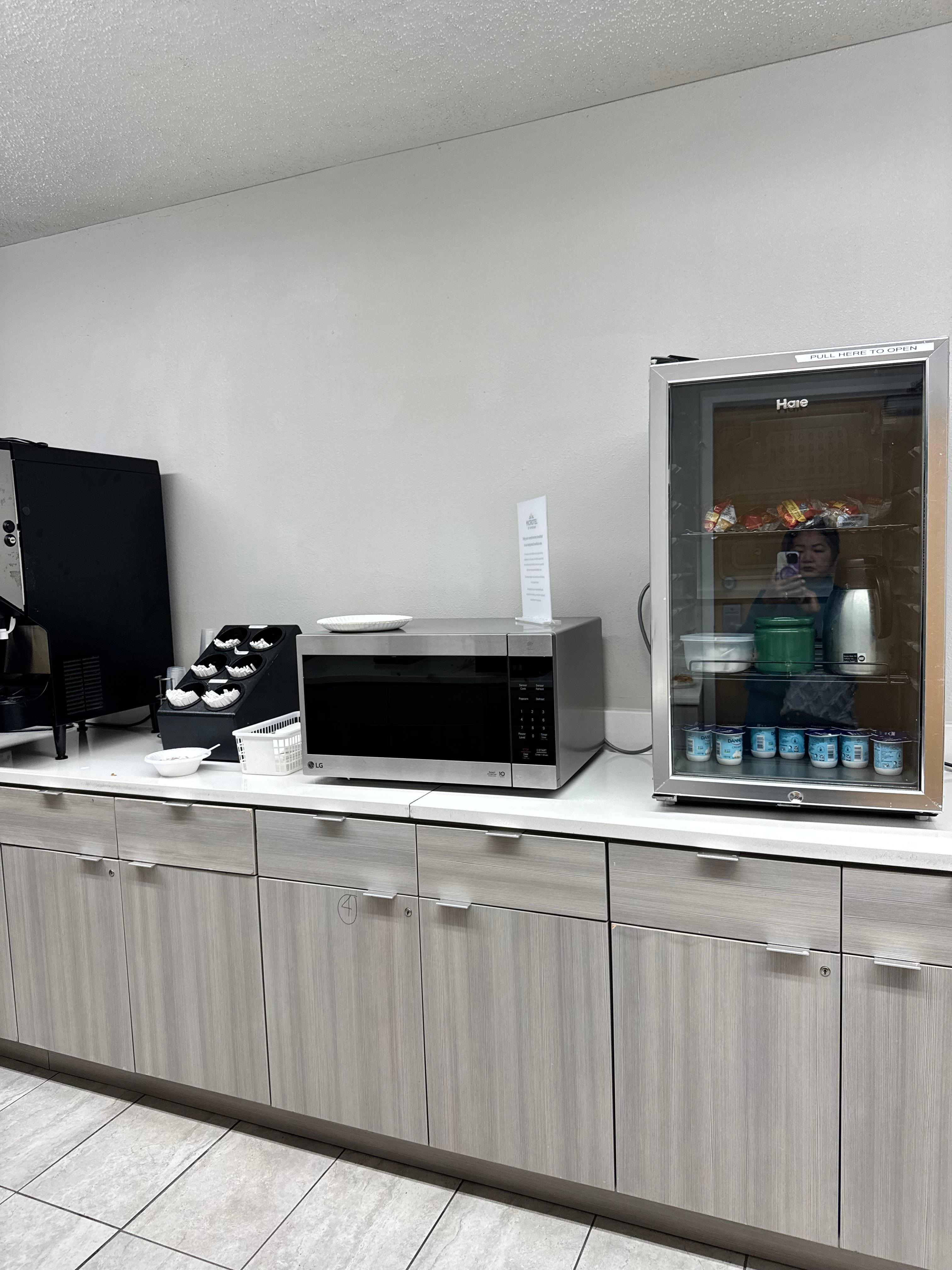 Muffins and yogurt in fridge 