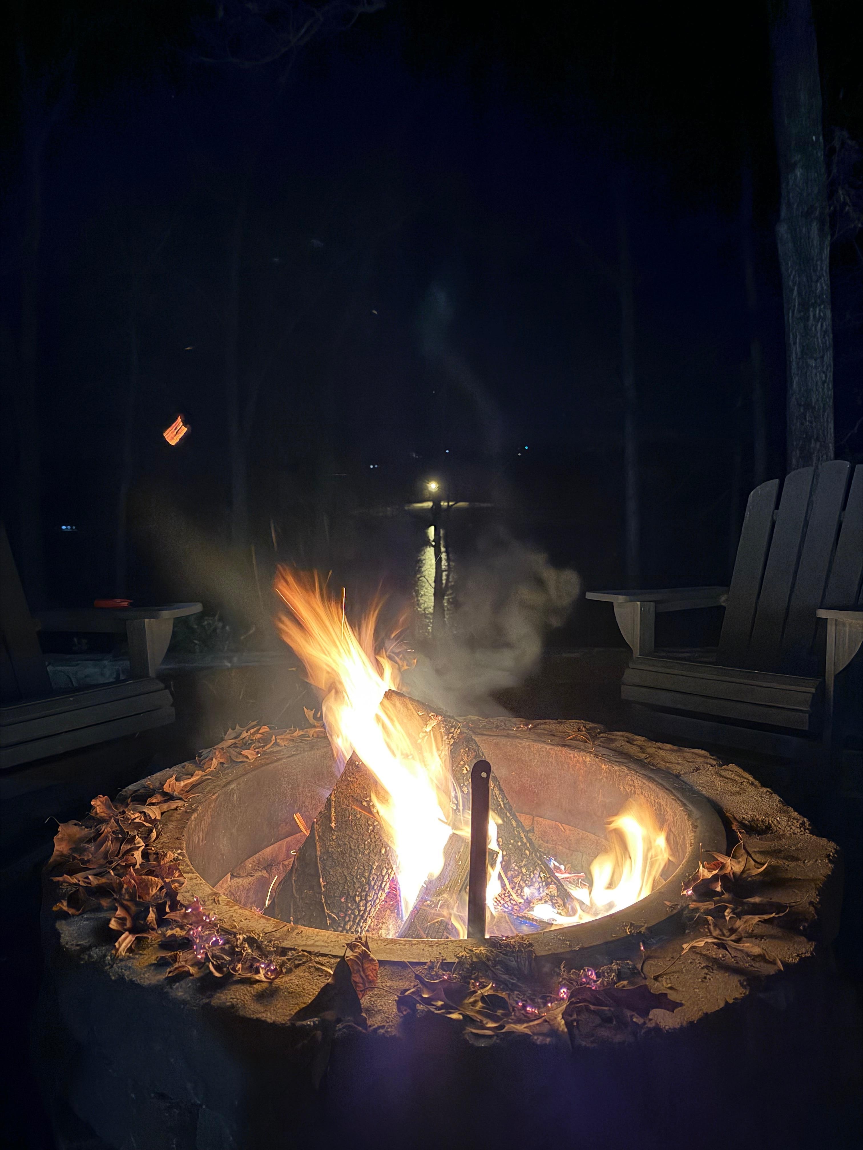 Fire pit with lake in the background