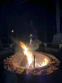 Fire pit with lake in the background