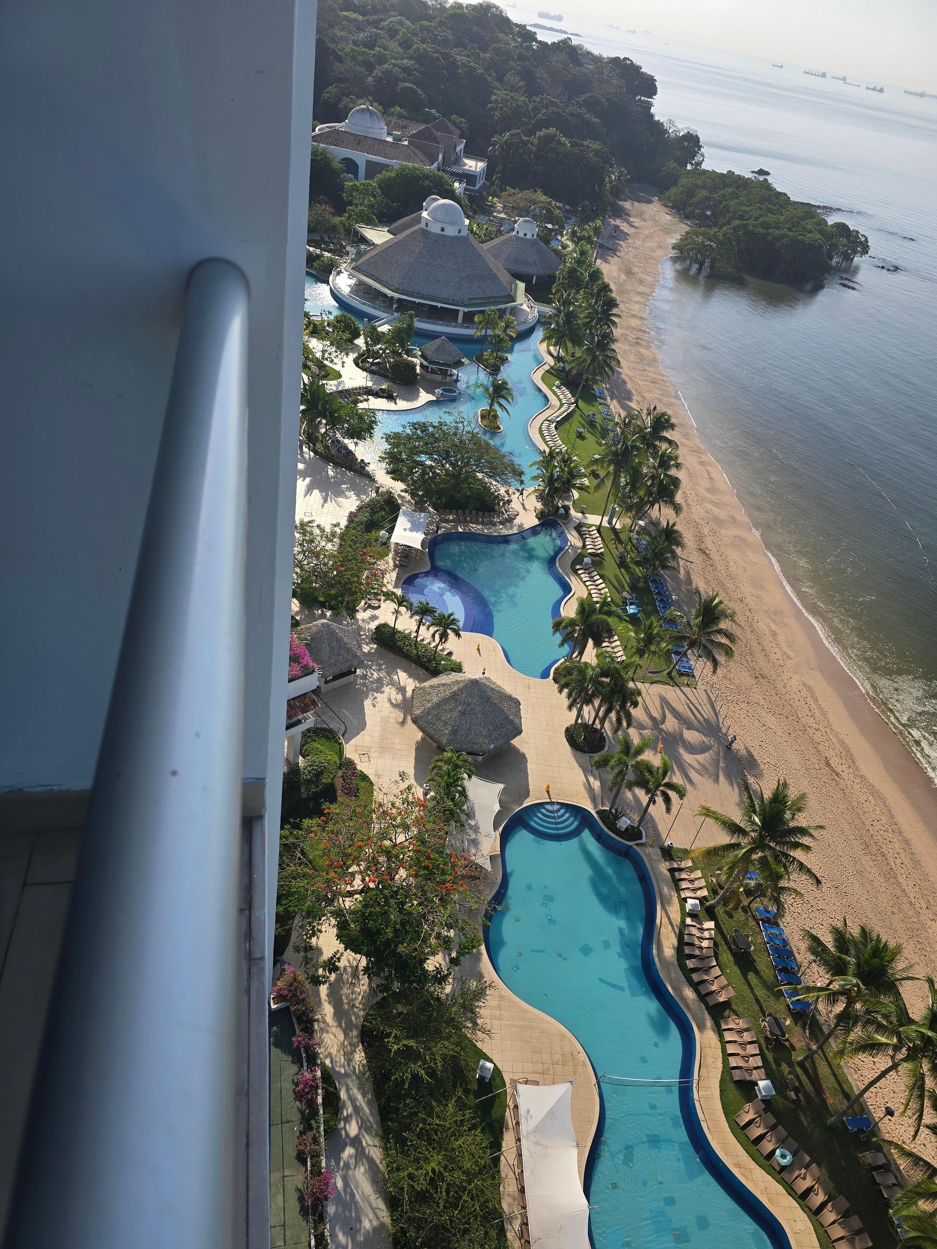 Ocean view with pools below.