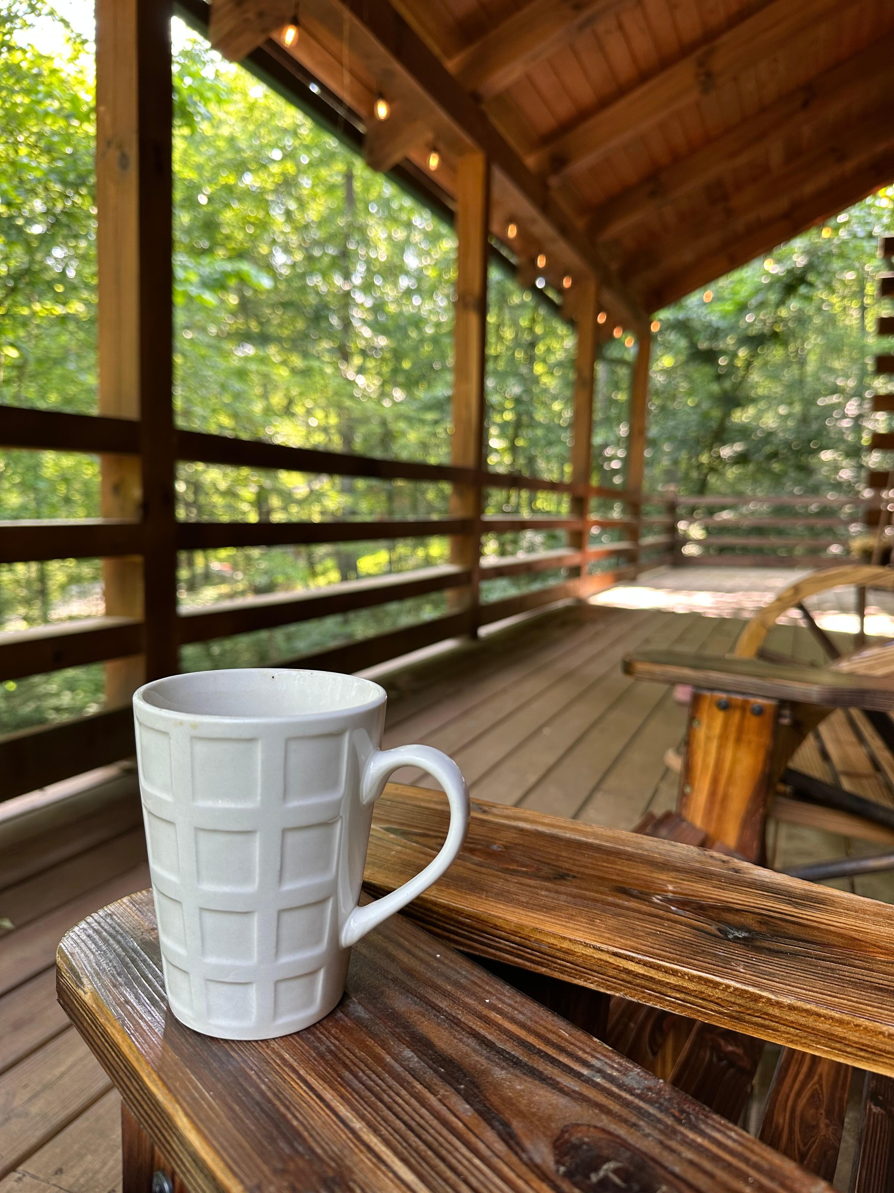 Lots of chairs on wrap around deck for sipping morning coffee and enjoying the wildlife