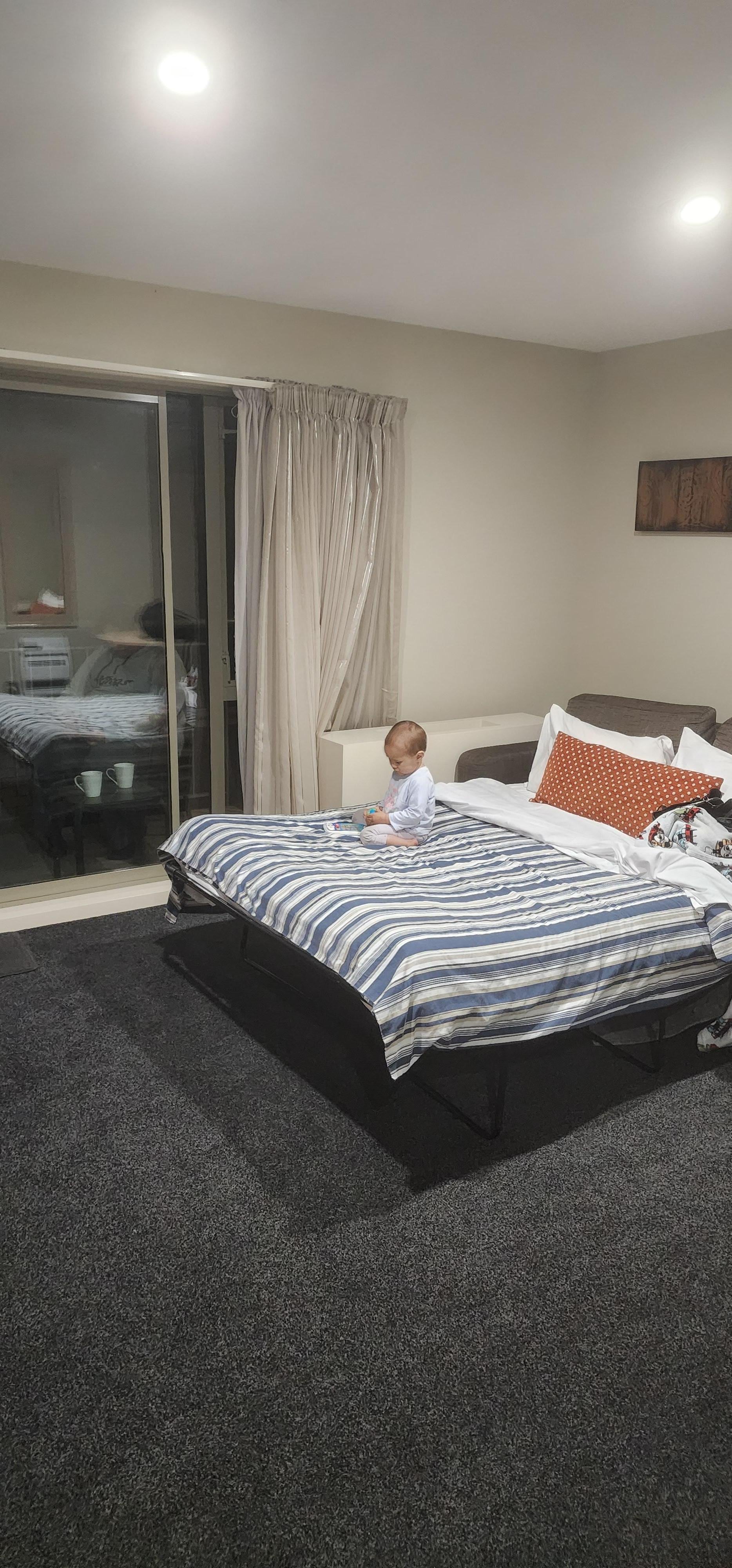 The pull out sofa was made up