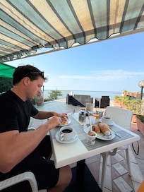 Breakfast on the upper level balcony