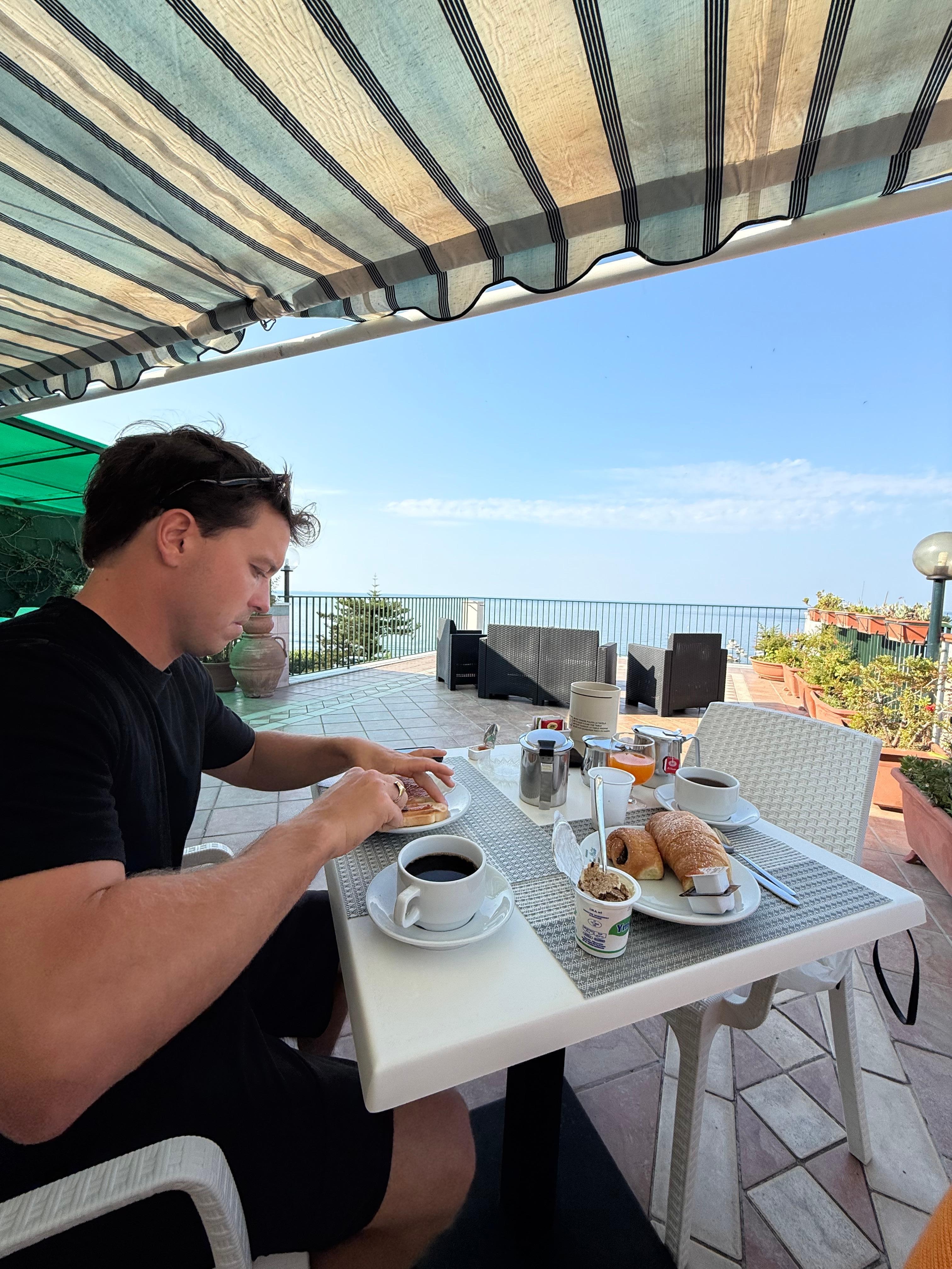 Breakfast on the upper level balcony