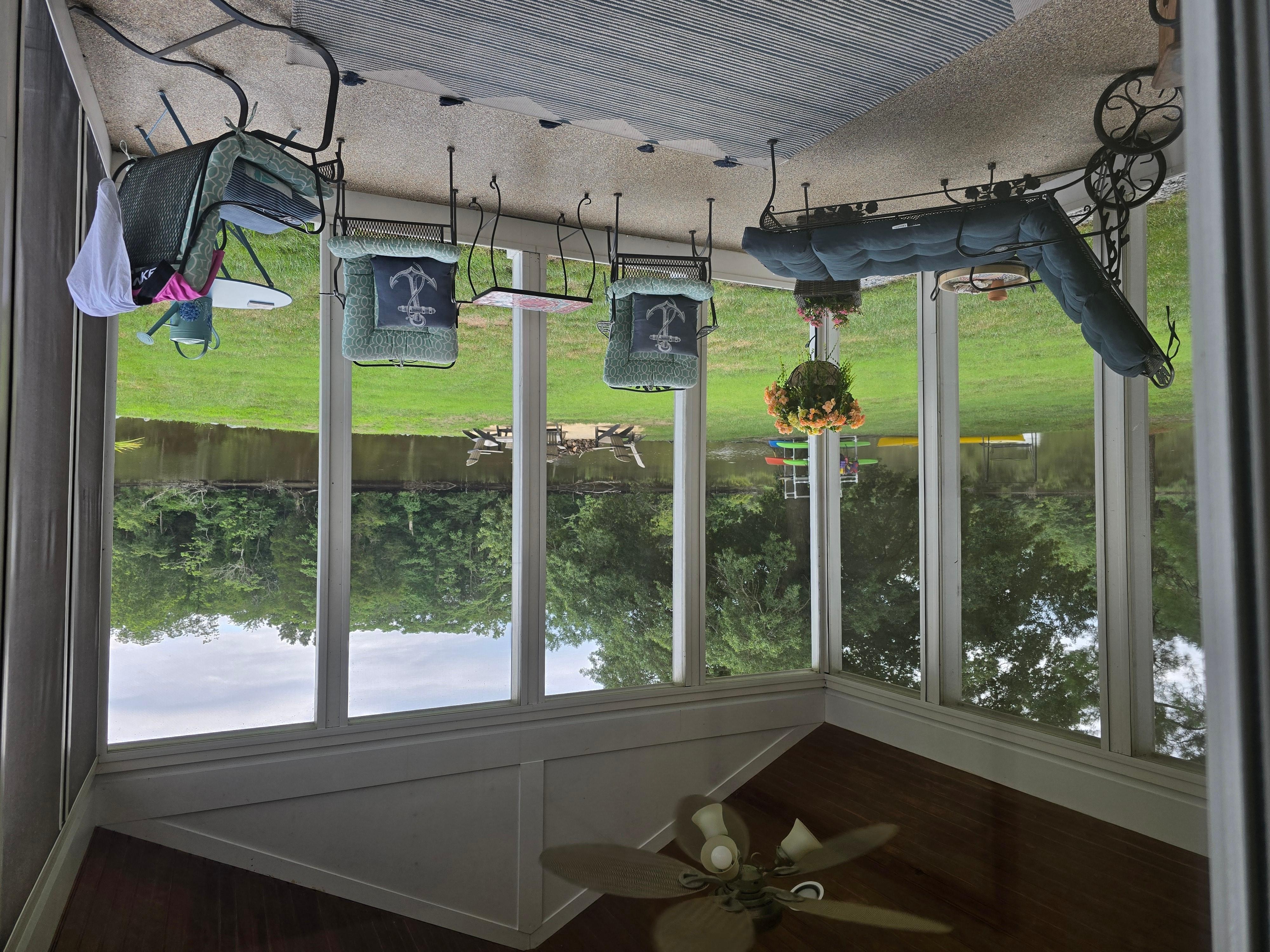 Enclosed patio with water view